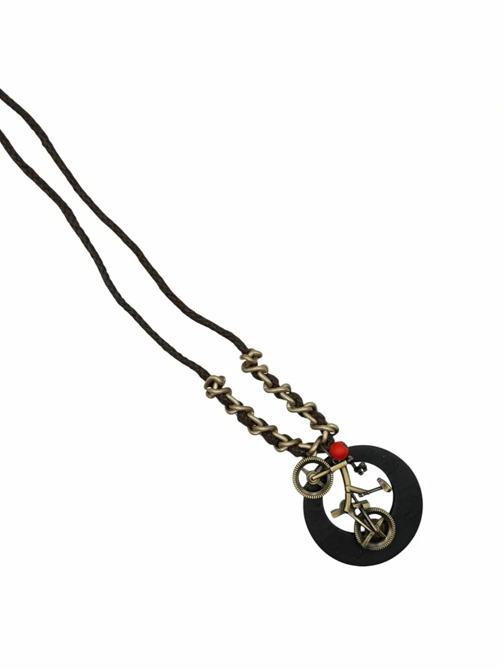 Bicycle Pendant Necklace Black Wood Rope Chain Boho Statement Jewelry New